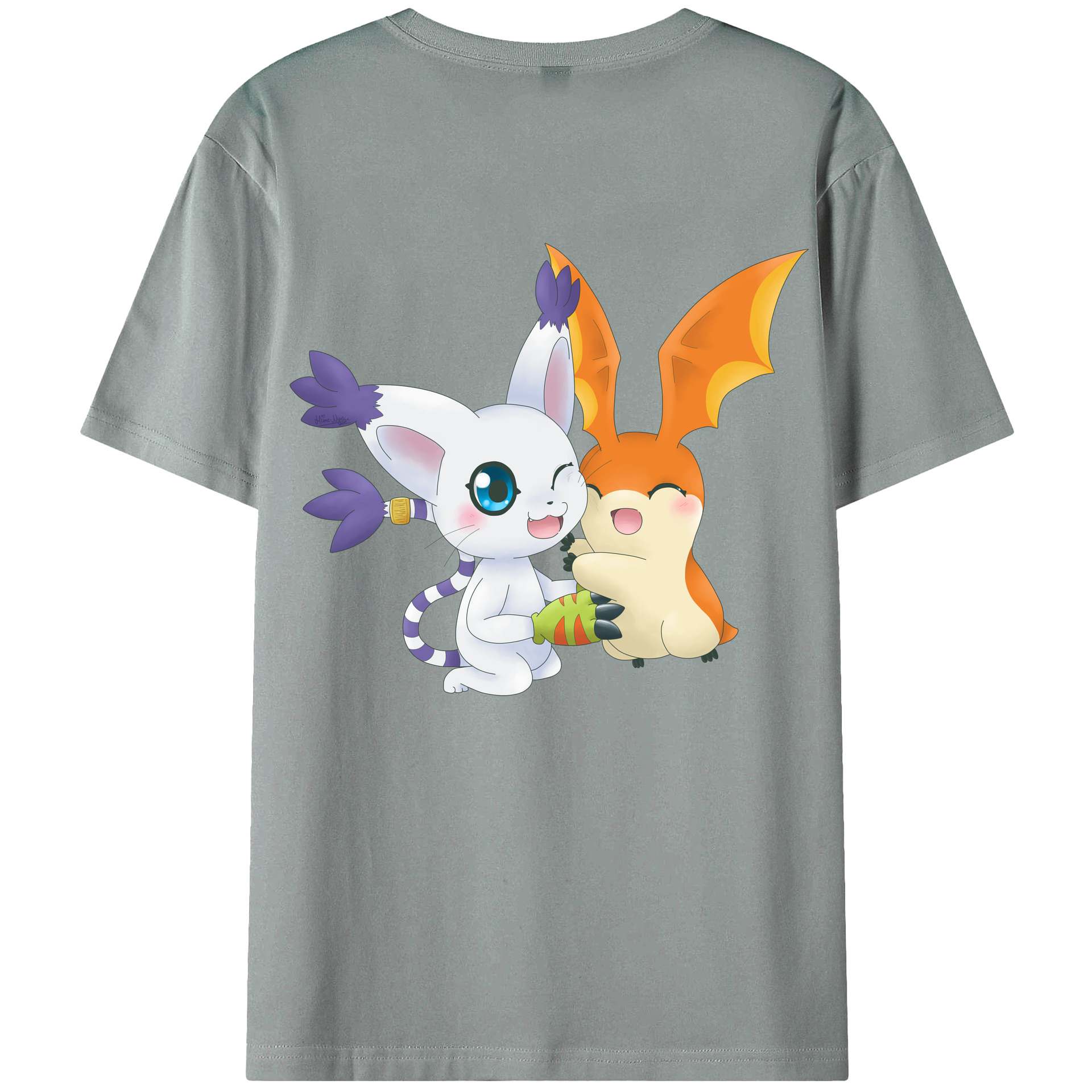 （画像用） Digimon デジタルモンスター/デジモン 綿100％ メンズ半袖Tシャツ（バックプリント） 通気性